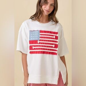 Main Strip OVERSIZED American Flag Patchwork
Terry Knit Top in White
